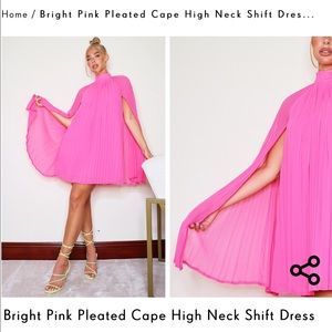 Pleated Cape High Neck Shift Dress